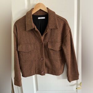 Mango, short blazer, mixed brown tones, lined, size S